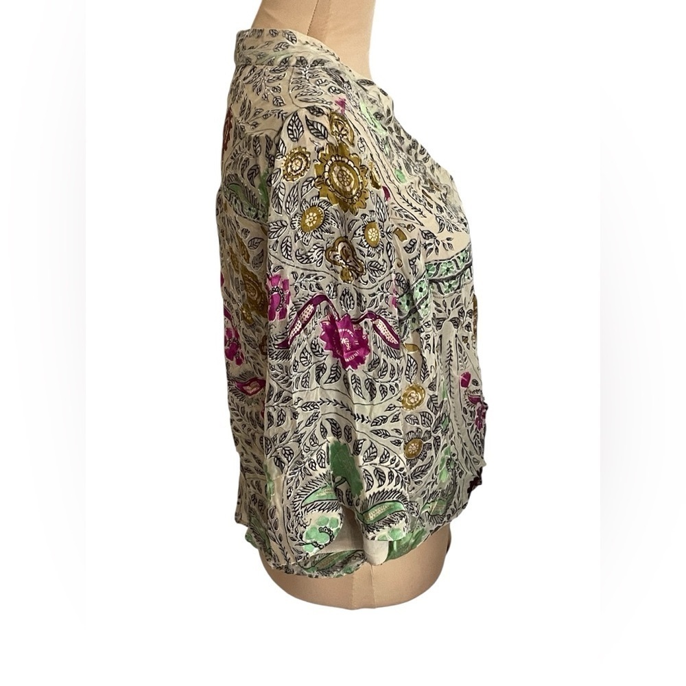 Anthropologie Floreat Japonica Floral Silk Blend Velvet Wrap Blouse Small - Picture 7 of 12